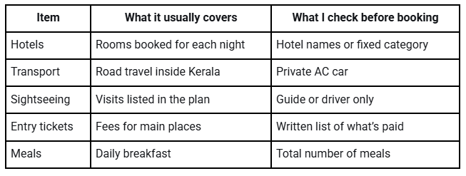 Kerala tour package inclusion guide