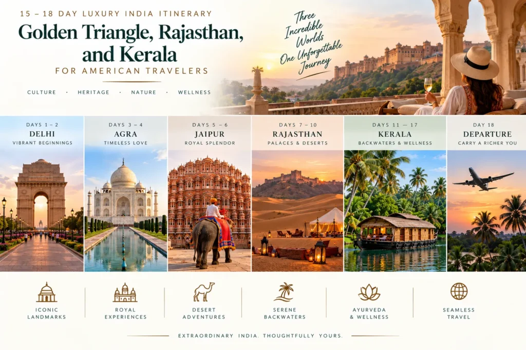 15–18 Day Luxury India Itinerary: Golden Triangle, Rajasthan, and Kerala for American Travelers
